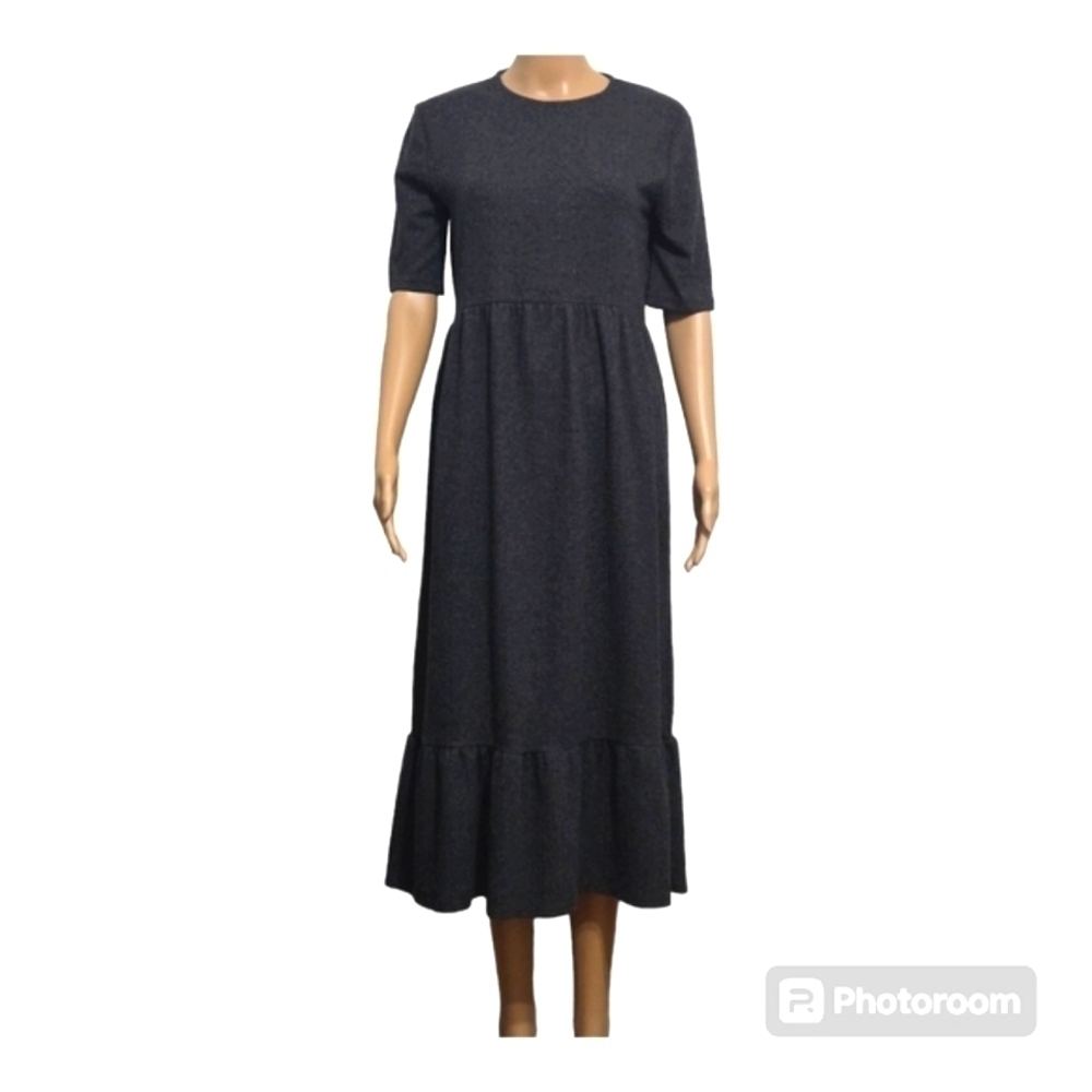 Zara Tweed Black Ruffled Midi  Dress Size Small